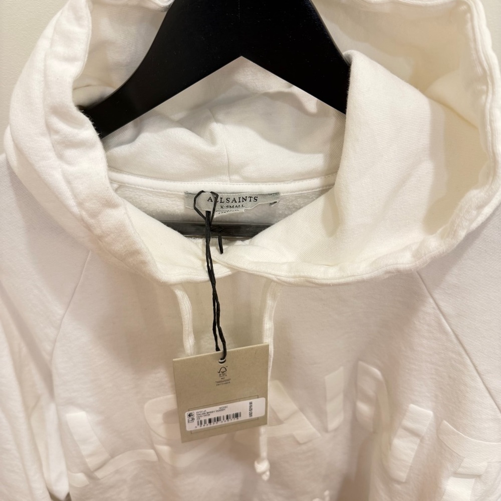 NWT AllSaints Logo Women’s White Hoodie - Picture 2 of 4